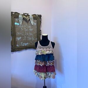 Anthropologie Lulumari Dusty Pink Crochet Layered Tank Top